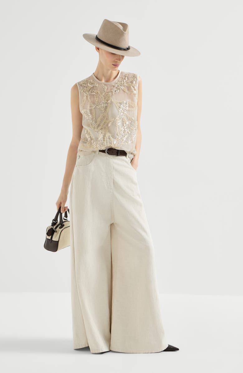 Brunello Cucinelli Top with dazzling seabed embroidery, Alternate, color, Beige