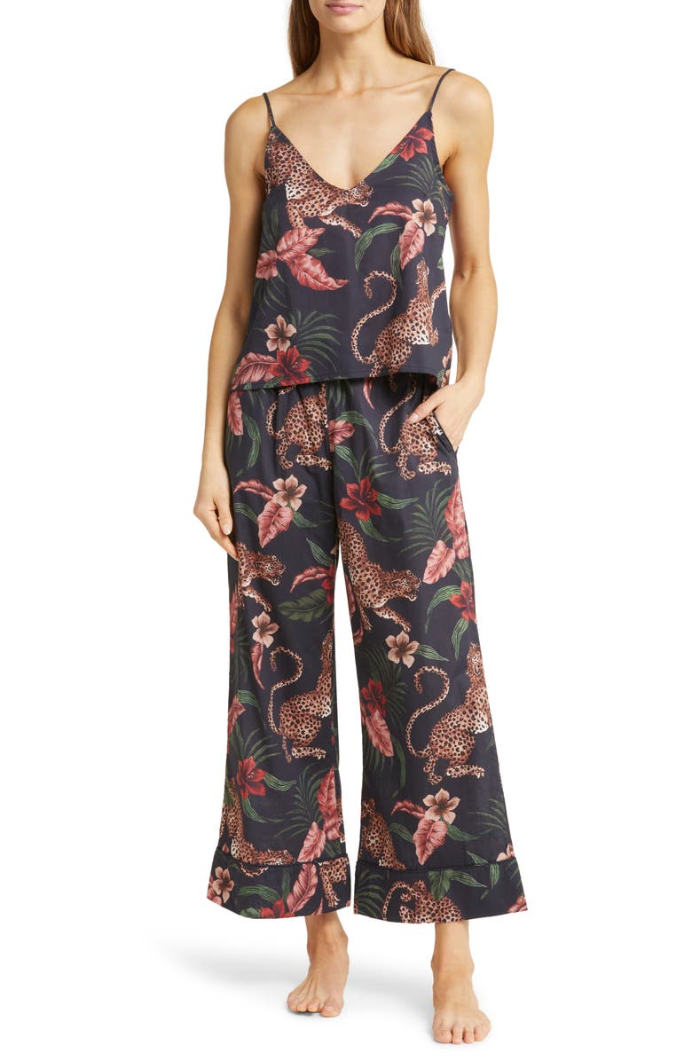 Desmond & Dempsey Cheetah Floral Cotton Cami Pajamas, Main, color, 