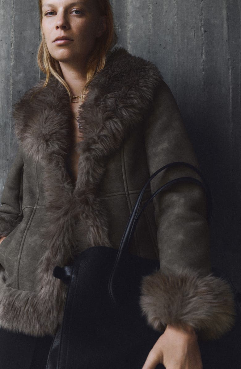 MANGO Faux Suede & Faux Fur Jacket, Alternate, color, 