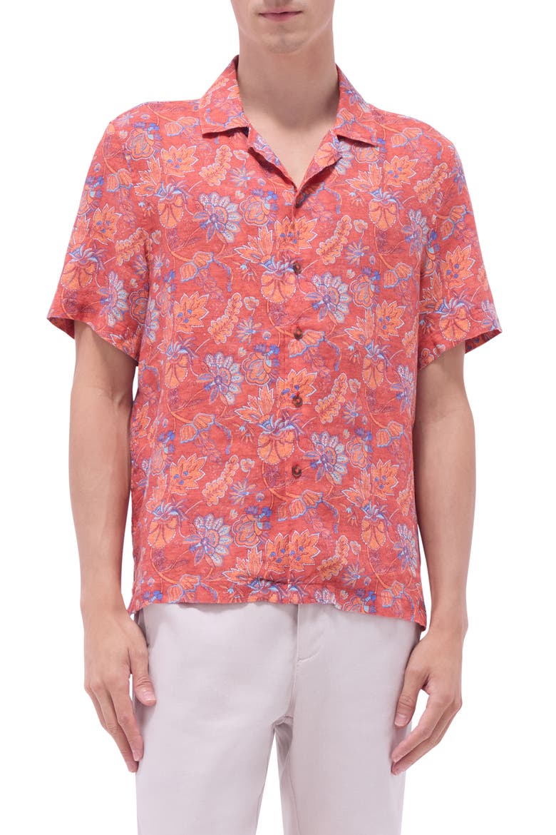Jackson Floral Linen Camp Shirt, Main, color, PAPRIKA