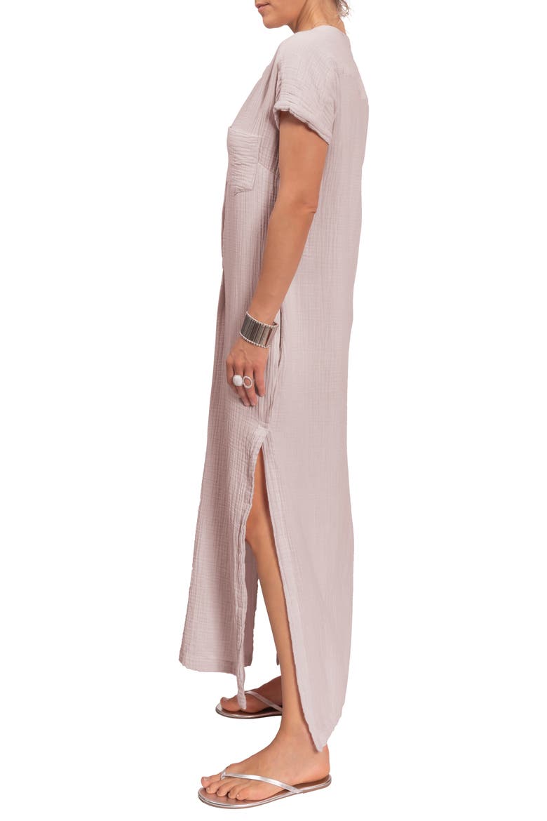 Stacey Split Neck Cotton Caftan, Alternate, color, LIGHT GREY