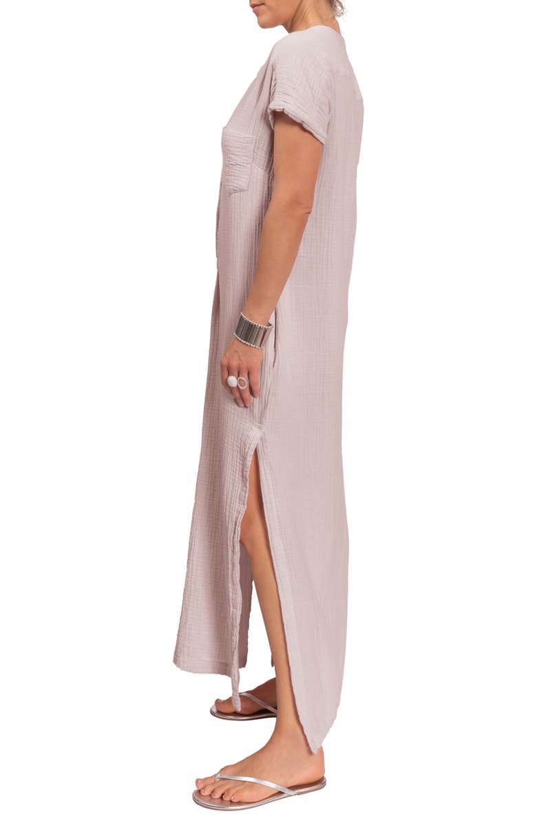 Everyday Ritual Stacey Split Neck Cotton Caftan, Alternate, color, Light Grey