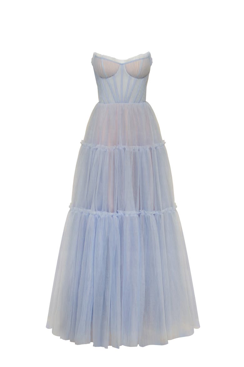 Ruffled Tulle Maxi Formal Occasion Gown in Blue, Alternate, color, Blue