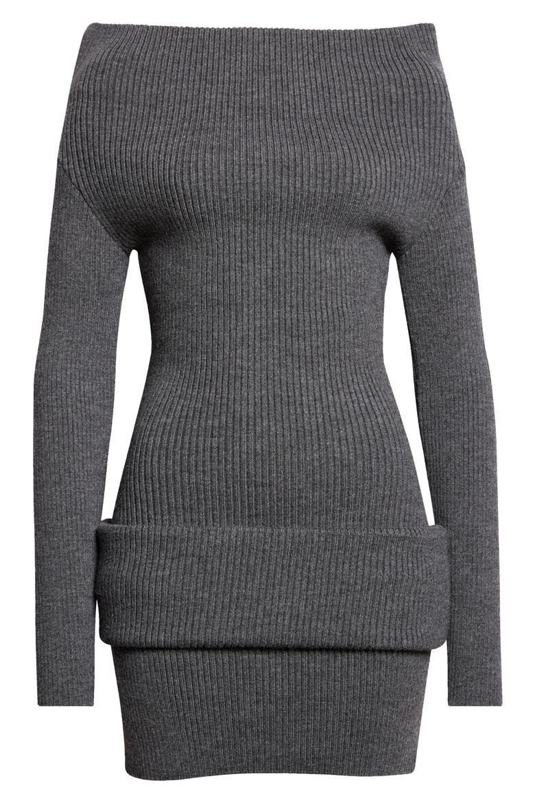 Off the Shoulder Rib Wool Minidress, Main, color, MIDDLE GREY