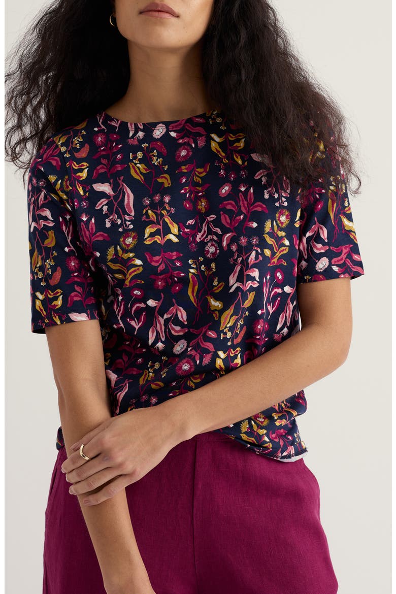 Poisson Print Organic Cotton T-Shirt, Main, color, INKY BOTANICAL MARITIME