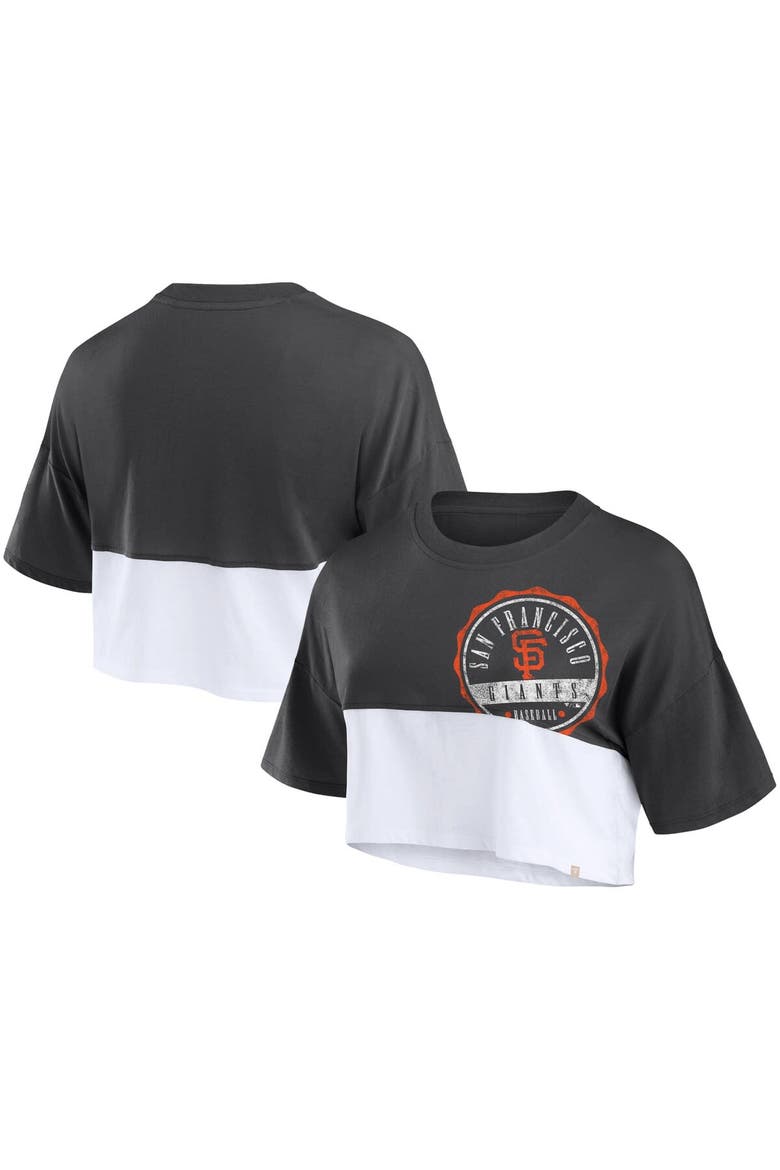 Women's Fanatics Branded Heather Black/White San Francisco Giants Color Split Boxy Cropped T-Shirt, Main, color, Heather Black