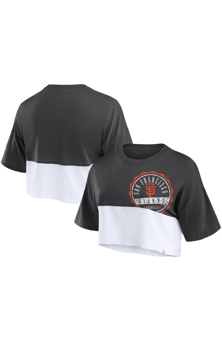 FANATICS Women's Fanatics Branded Heather Black/White San Francisco Giants Color Split Boxy Cropped T-Shirt, Main, color, Heather Black