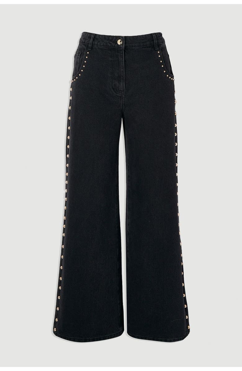Karen Millen Denim Studded Wide Leg Jeans, Alternate, color, Black