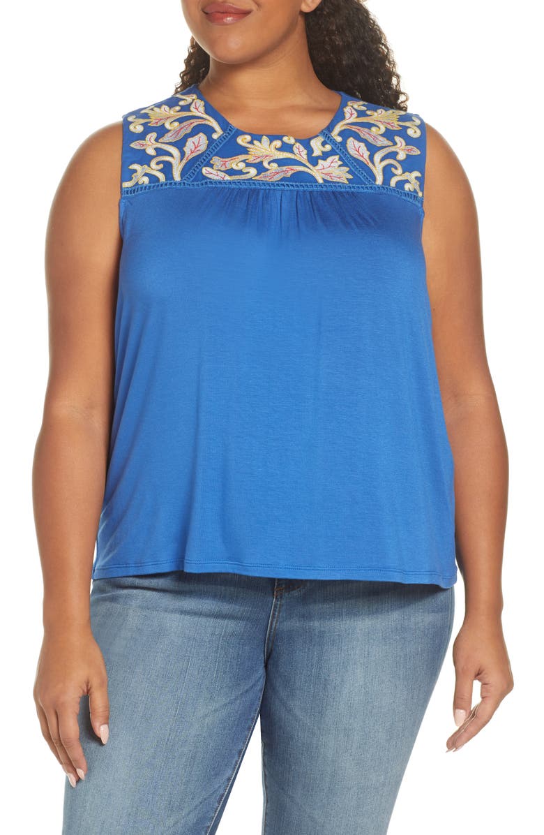 GIBSONLOOK Gibson x Hi Sugarplum! Limone Floral Yoke Sleeveless Top, Main, color,