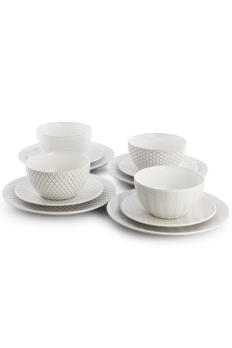 Earlhart 12 Piece Stoneware Dinnerware Set in White, Alternate, color, White