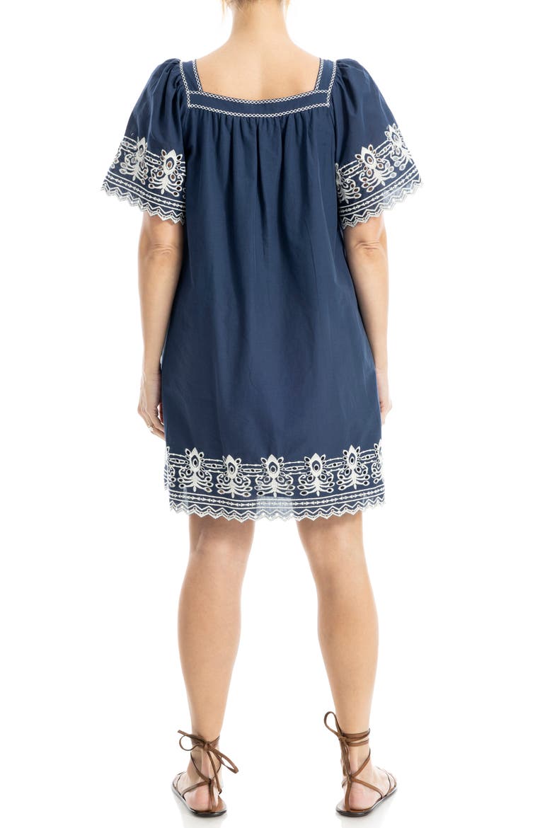 Embroidered Cotton Minidress, Alternate, color, NAVY/ CREAM
