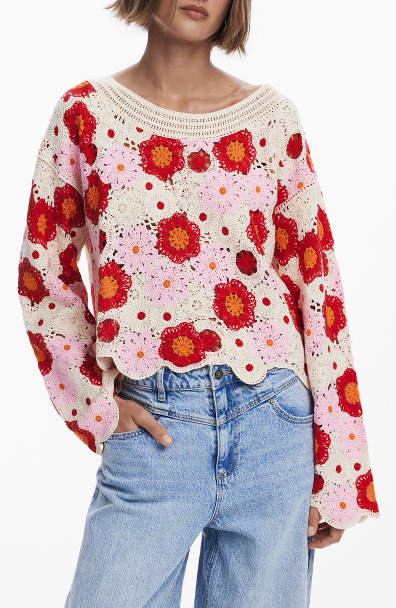 Desigual Crochet Cover-Up Top, Main, color, 