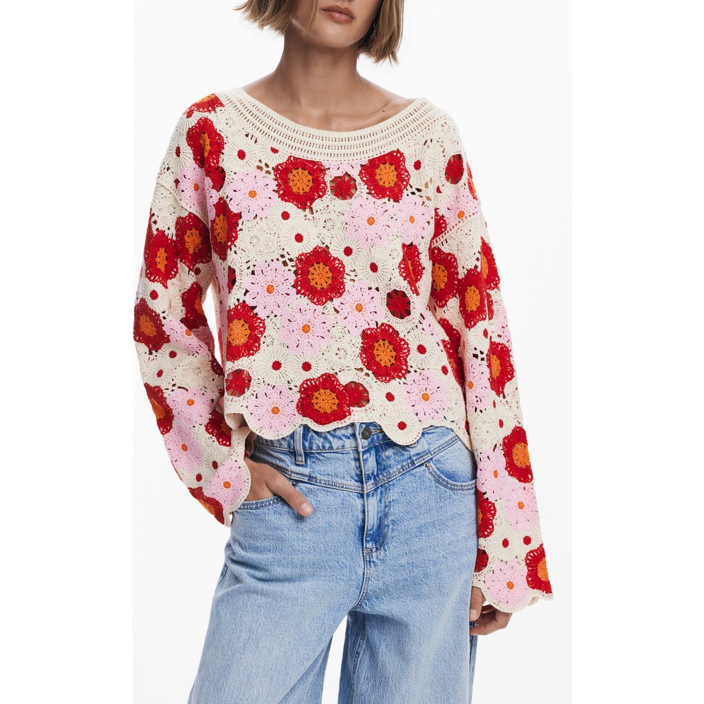 Desigual Crochet Cover-up Top In Multi