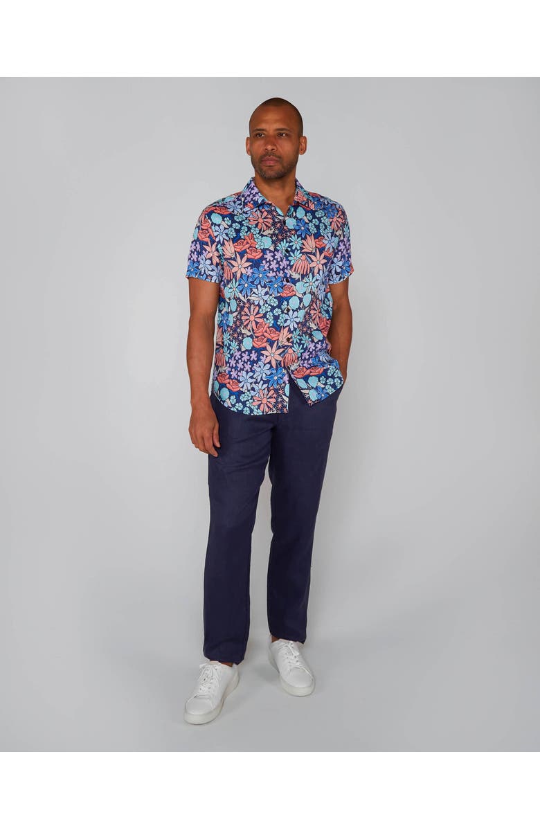 Lords of Harlech Rough Floral Short Sleeve Fine Linen Shirt, Alternate, color, Rough Floral Navy