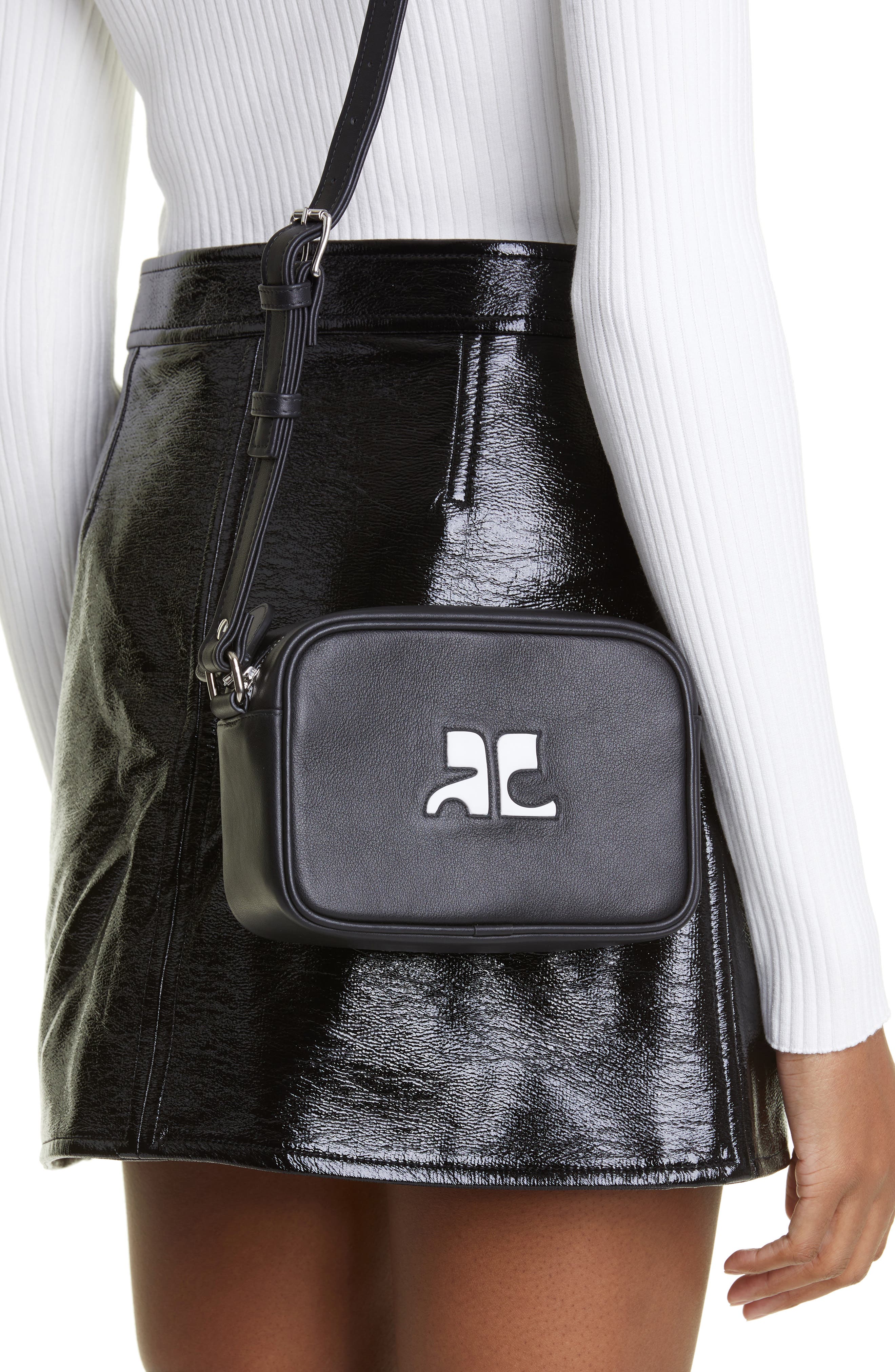 Courrèges Leather Crossbody Camera Bag, Alternate, color, 