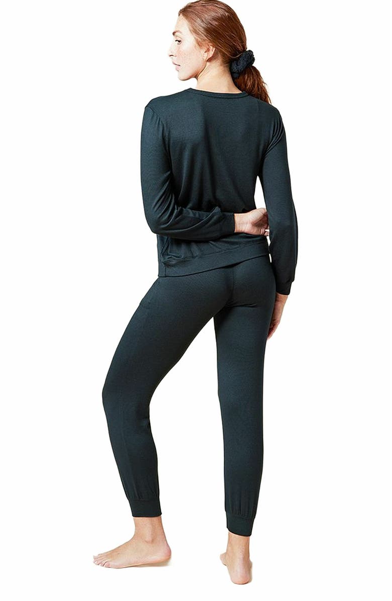 Softies Dream Jersey Long Sleeve Crew Neck Lounge Set with Jogger Pant, Alternate, color, Black