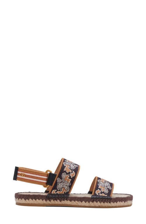Valentino Garavani Floral Double Strap Espadrille Slingback Sandal In Brown