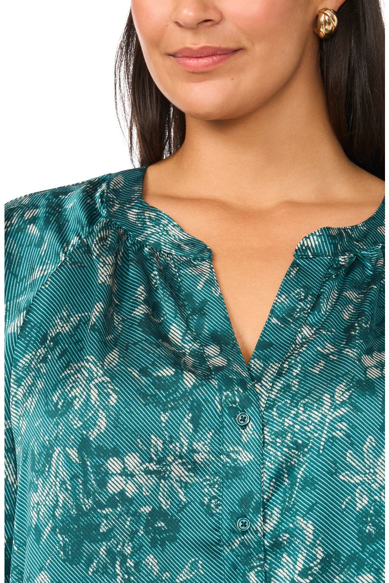 Floral Print Raglan Sleeve Button Up Shirt, Alternate, color, DEEP EMERALD