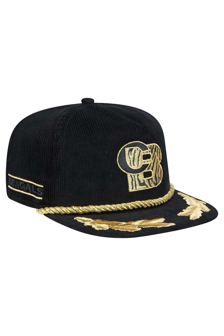 Men's New Era Black Cincinnati Bengals City Originals Corduroy Skipper Golfer Snapback Hat, Main, color, Black