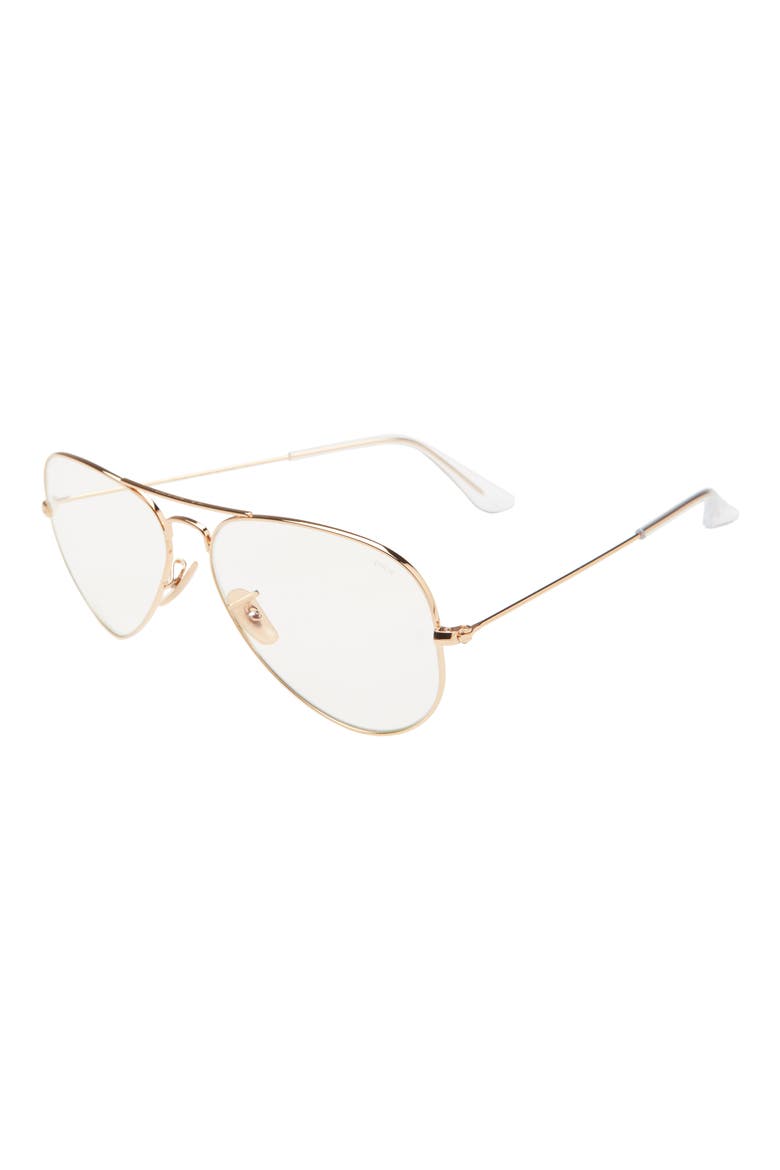 58mm Blue Light Blocking Metal Aviator Everglasses, Alternate, color, SHINY GOLD