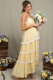 PinkBlush Lace Trim Tiered Maxi Dress
