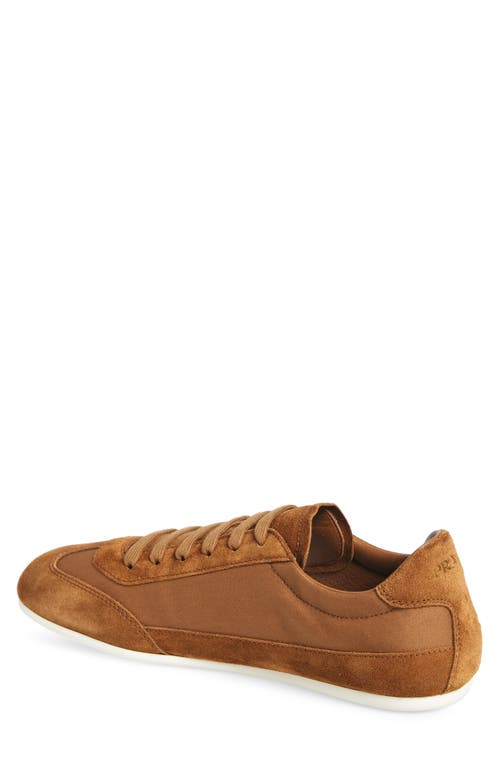 Prada Mixed Media Low Top Sneaker In Brown