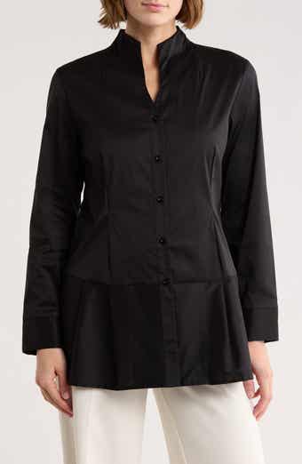 Ming Wang Cotton Blend Peplum Button-Up Shirt