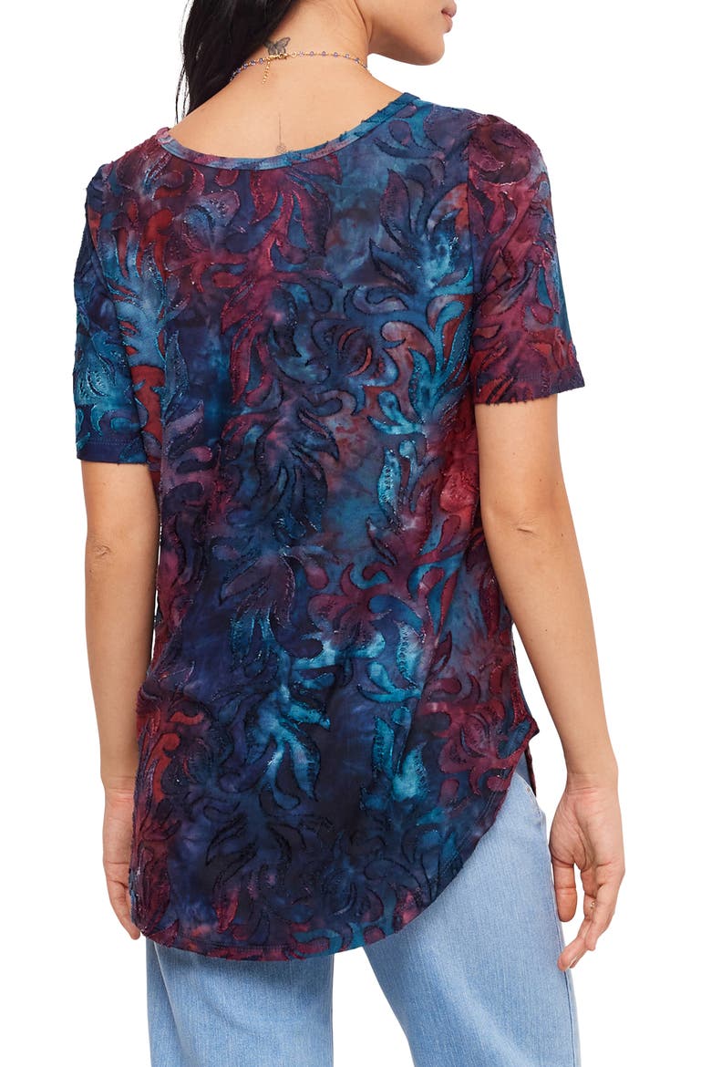 Tie Dye Burnout Shirttail Top, Alternate, color, NAVY/ RED