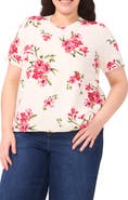 CeCe Floral Short Sleeve Sweater