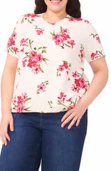 CeCe Floral Short Sleeve Sweater