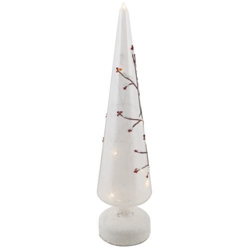 Northlight Led Lighted Birds On Branches Frosted Glass Cone Christmas Treedecoration In White