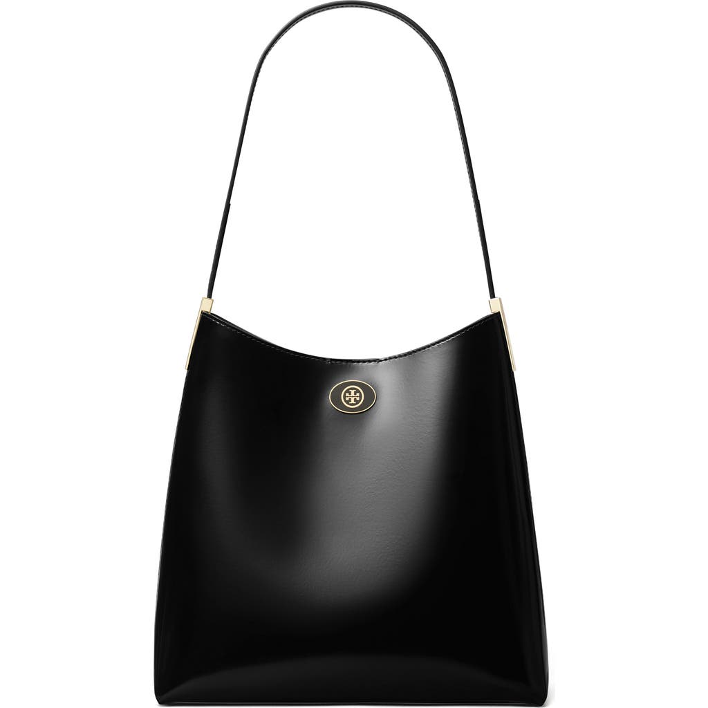Tory Burch Robinson Spazzolato Leather Hobo Bag In Black