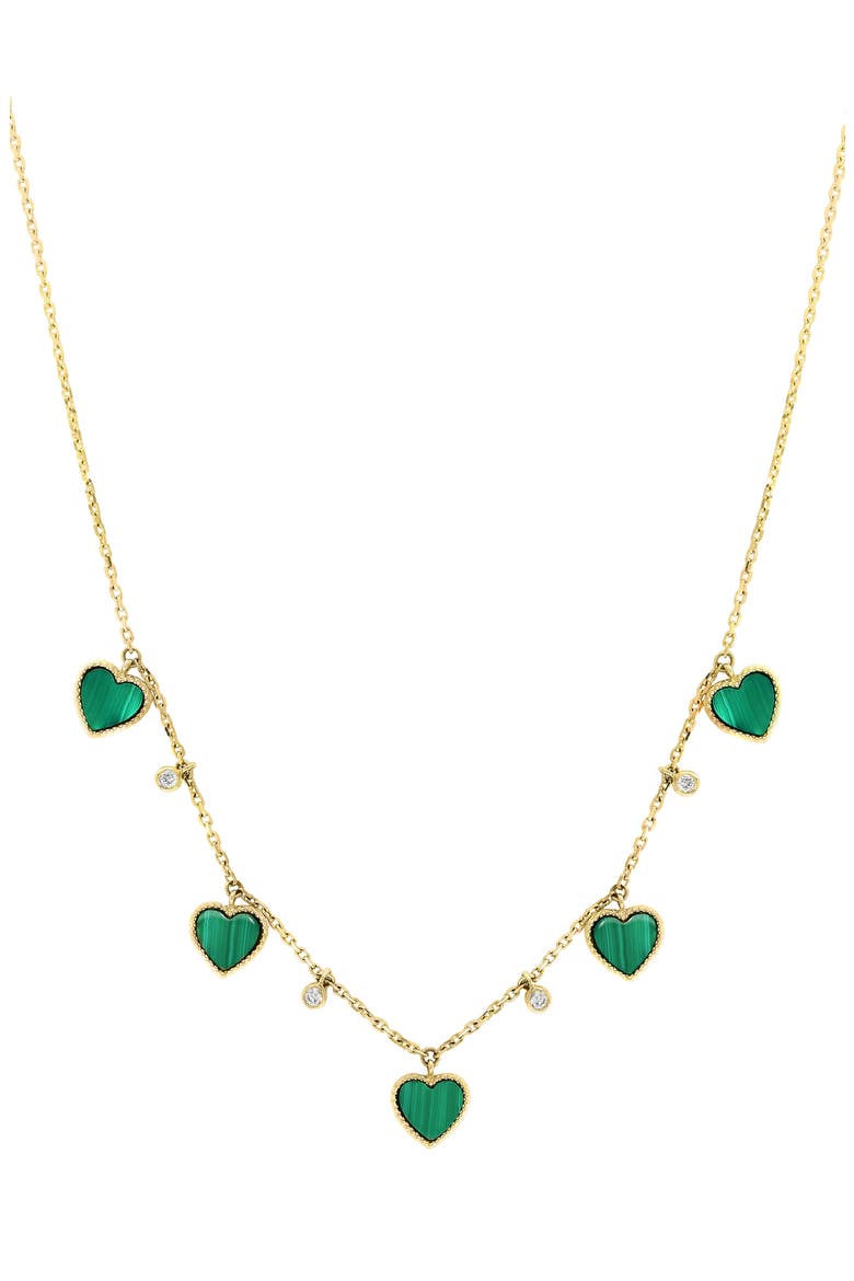 Malachite Heart & Diamond Charm Necklace, Main, color, GREEN