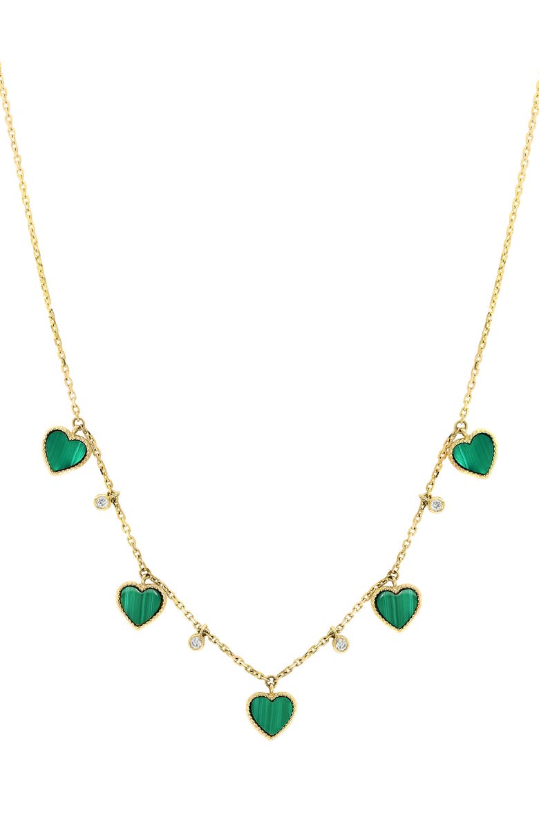 EFFY Malachite Heart & Diamond Charm Necklace, Main, color, Green