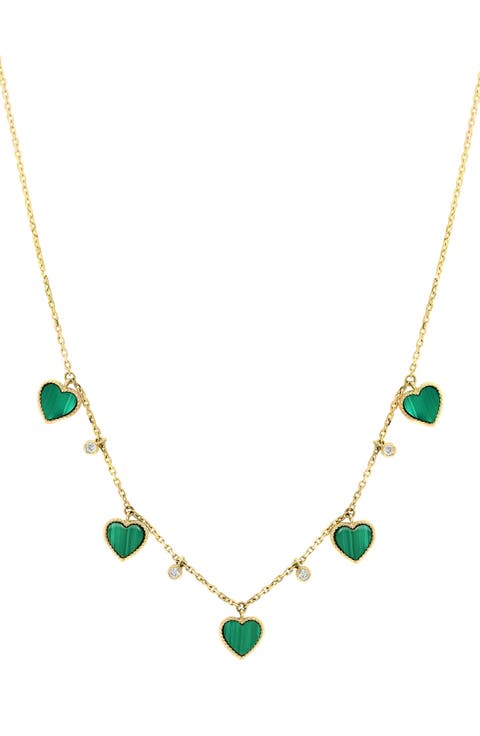 Malachite Heart & Diamond Charm Necklace
