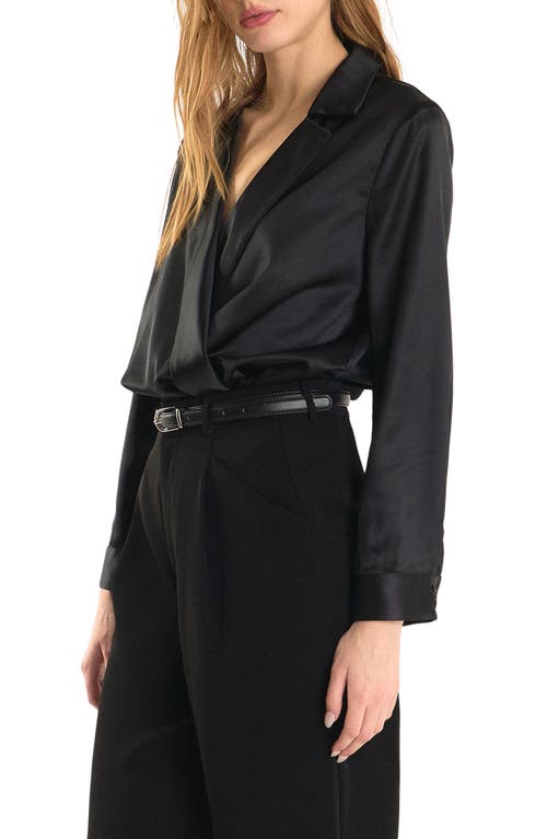 Endless Rose Satin Wrap Shirt In Black