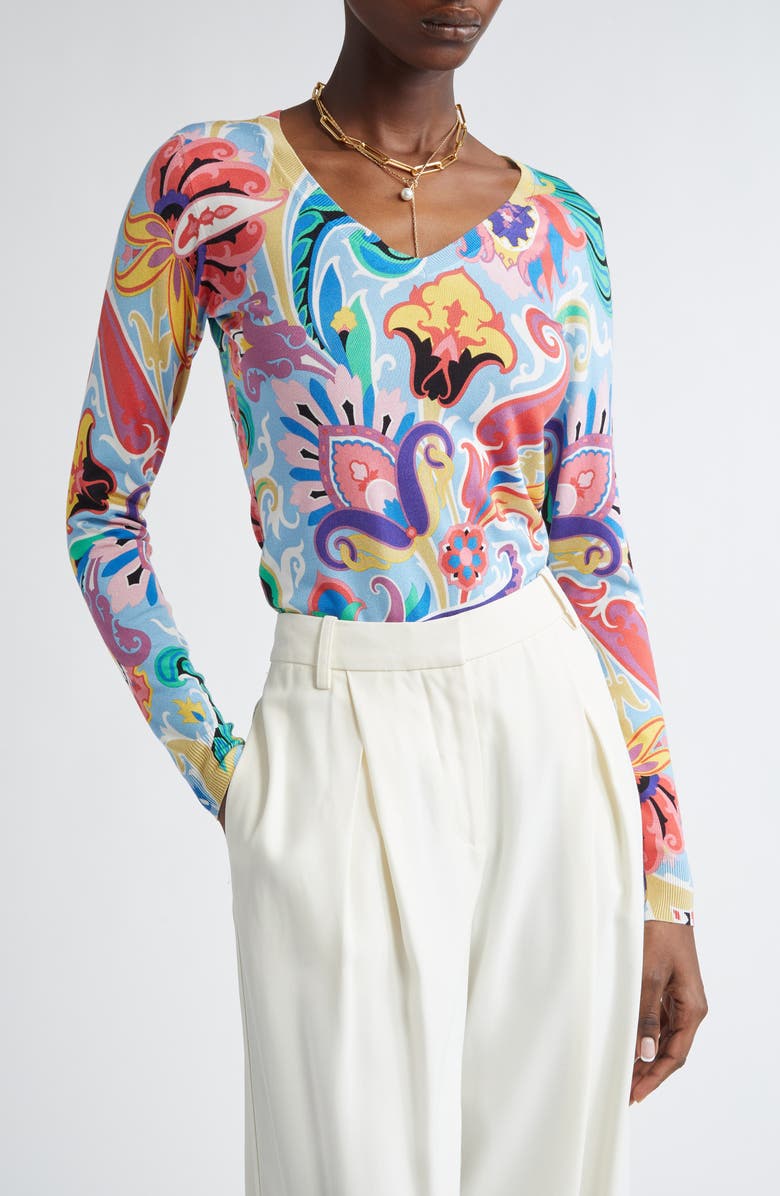 Etro Paisley Print Sweater, Main, color, Stampa F.do Bianco