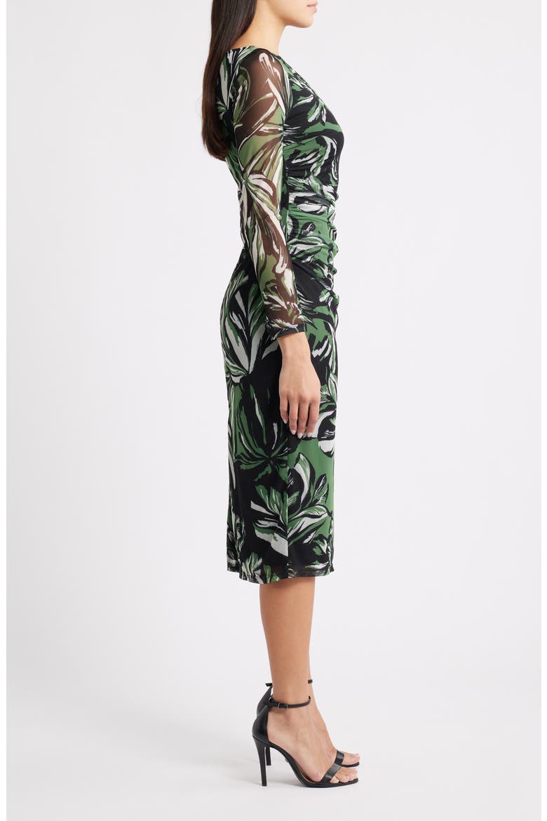 Print Long Sleeve Mesh Body-Con Dress, Alternate, color, GREEN BLACK