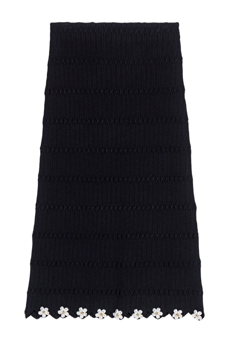 Knit skirt with jewelled flowers, Alternate, color, Black