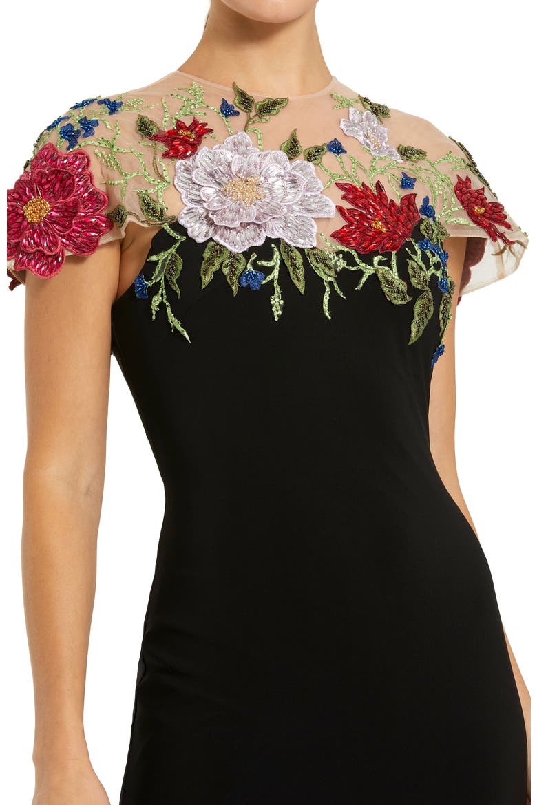 Floral Embellished Jersey Fitted Gown, Alternate, color, Black Multi