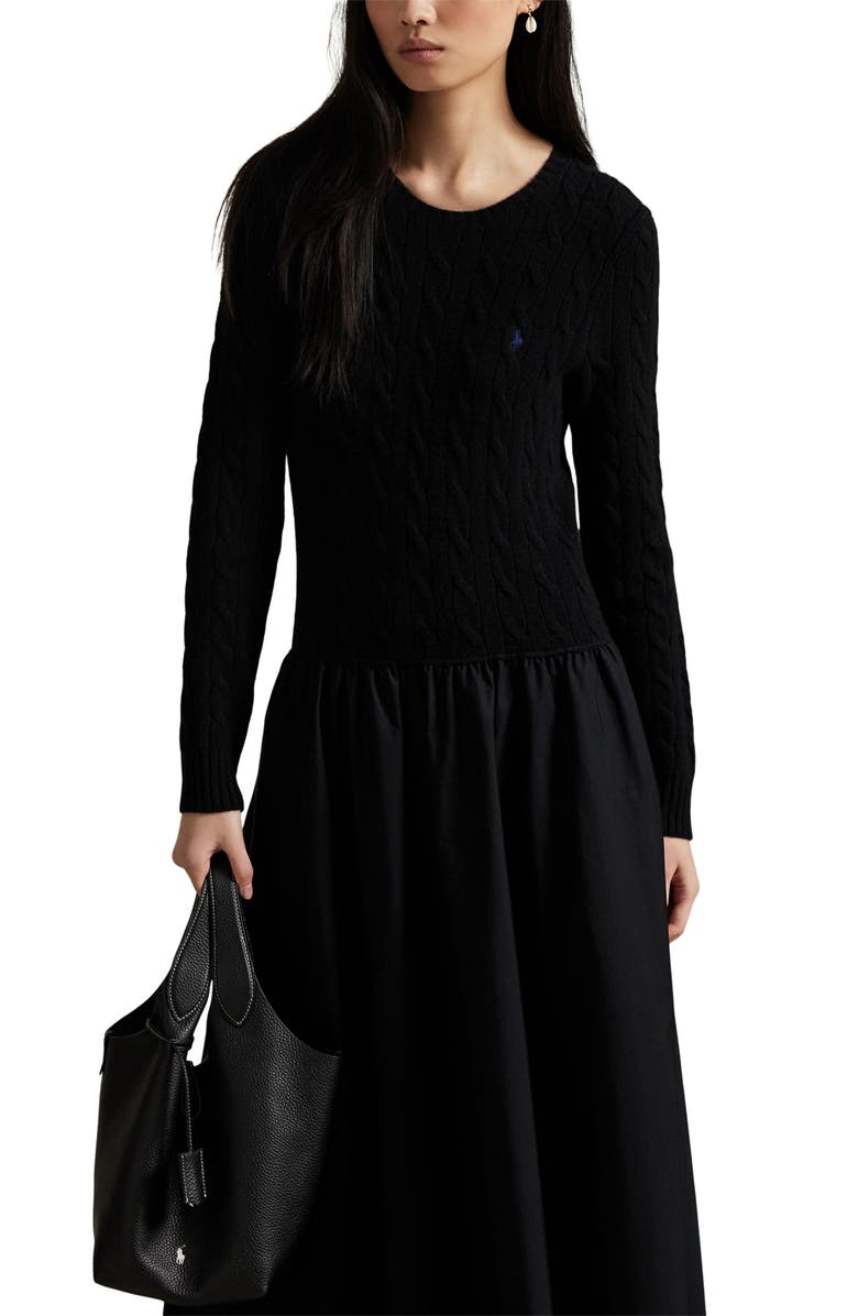 Polo Ralph Lauren Long Sleeve A-Line Dress, Alternate, color, Polo Black