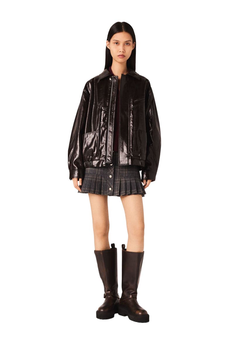Crackled faux leather jacket, Alternate, color, Dark brown