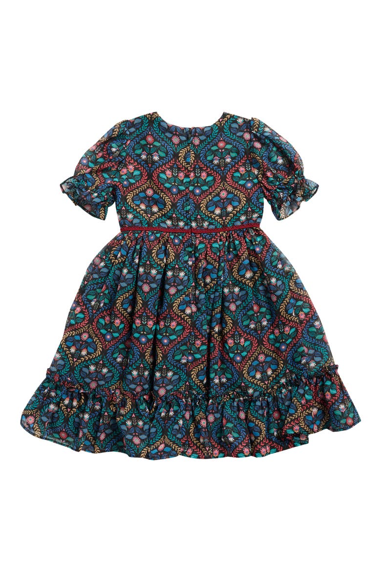 Kids' Susie Printed Ruffle Chiffon Party Dress, Alternate, color, BLACK