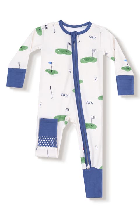 All Fore Golf Print Convertible Zip Romper (Baby)