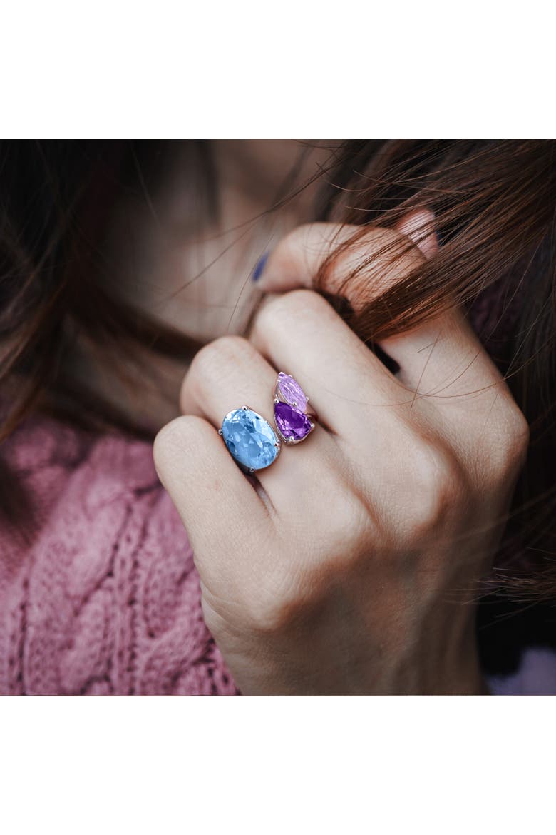 Gemstone Open Cocktail Ring Sterling Silver, Alternate, color, Blue Topaz