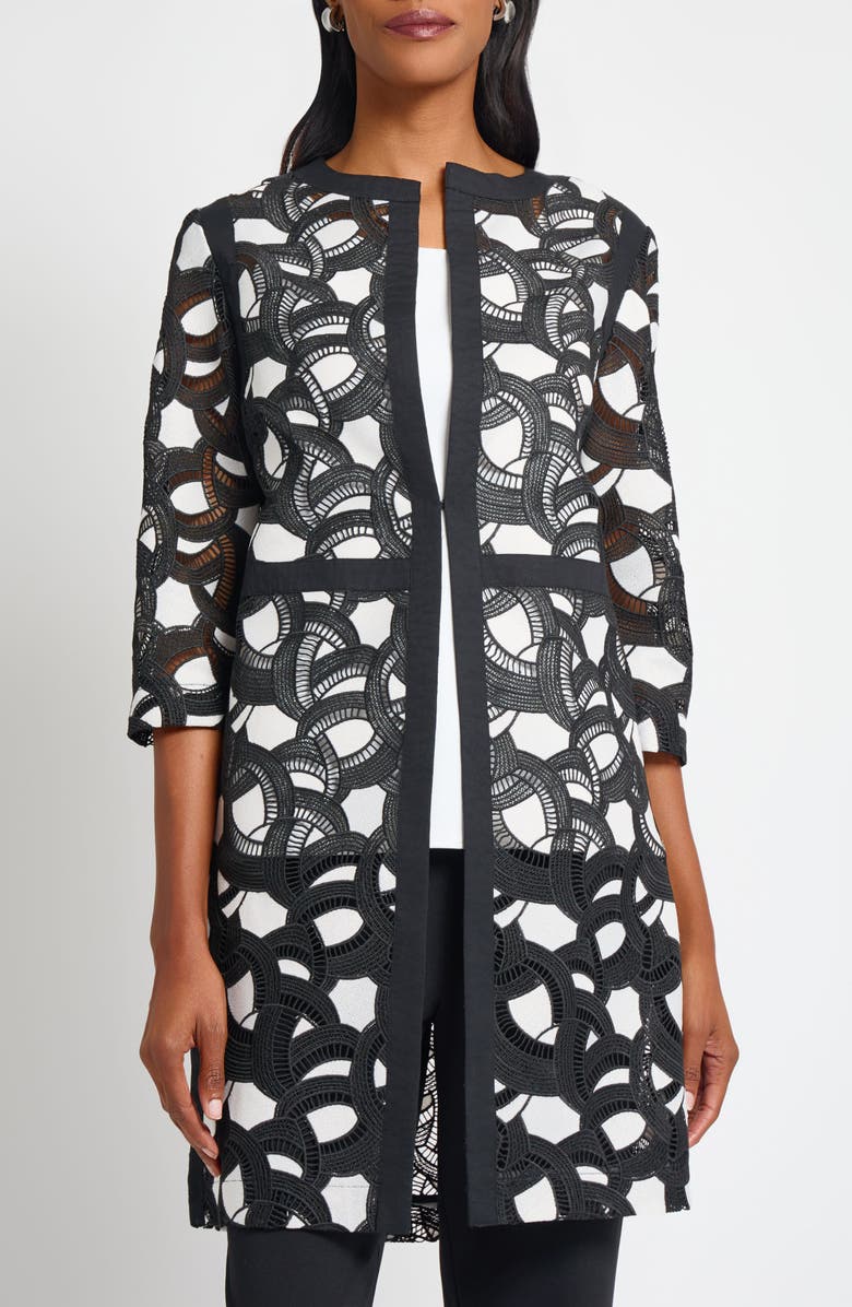 Ming Wang Heritage Fit Lace Jacket, Main, color, Black/ White
