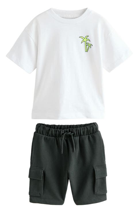 Kids' Palm Graphic T-Shirt & Drawstring Cargo Shorts Set (Little Kid)