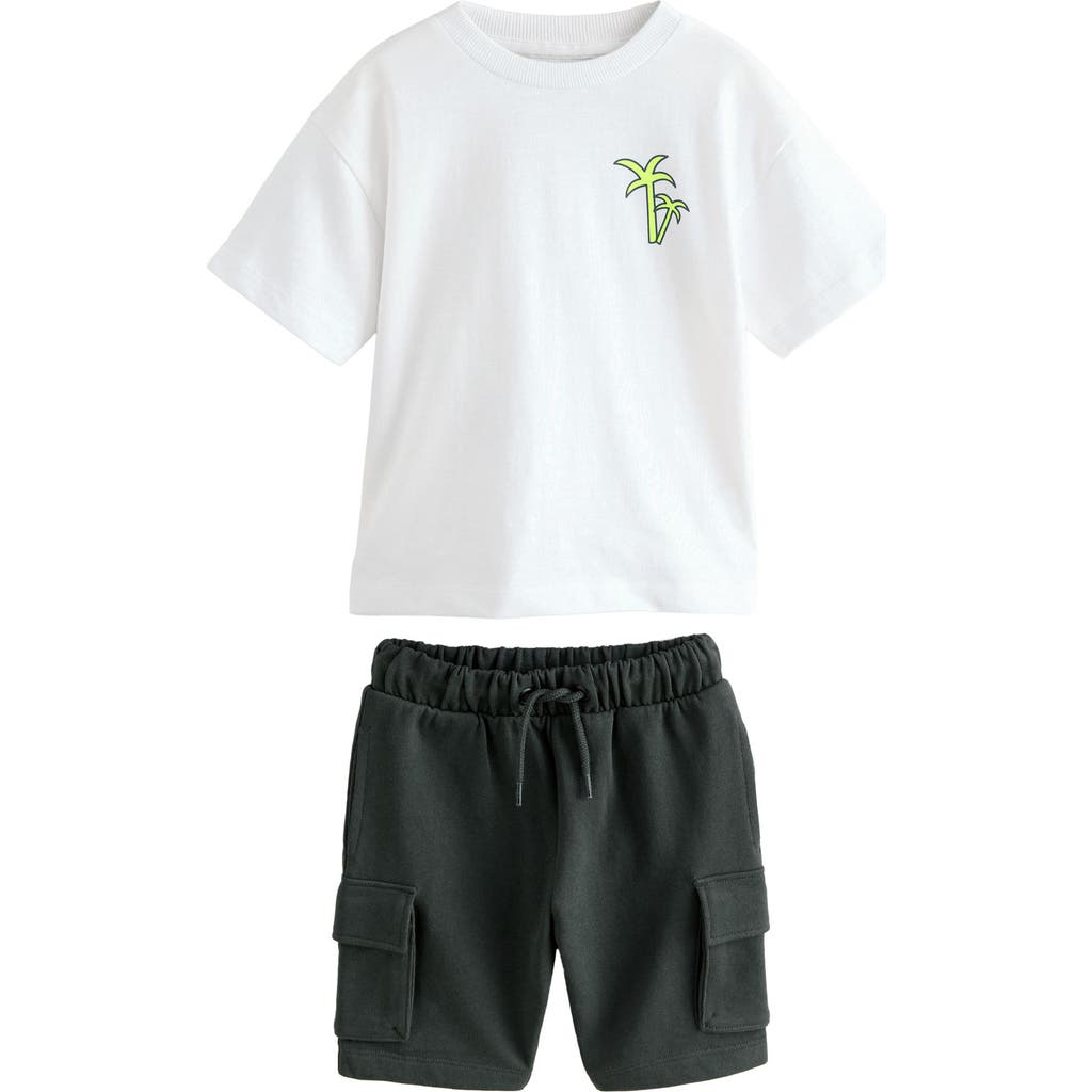NEXT NEXT KIDS' PALM GRAPHIC T-SHIRT & DRAWSTRING CARGO SHORTS SET