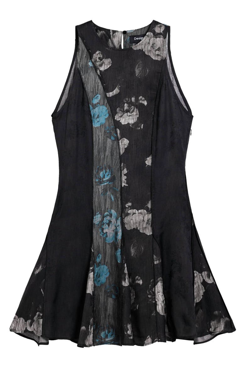 Floral Print Sleeveless Minidress, Alternate, color, BLACK