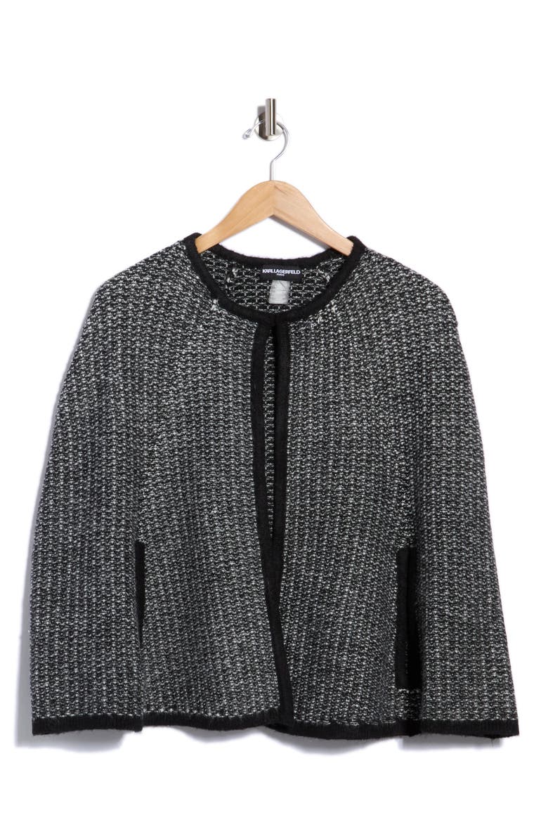 Knit Tweed Cape Shawl, Main, color, BLACK